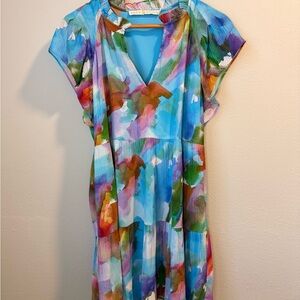 Marie Oliver Colorful Watercolor Abstract Dress XS
